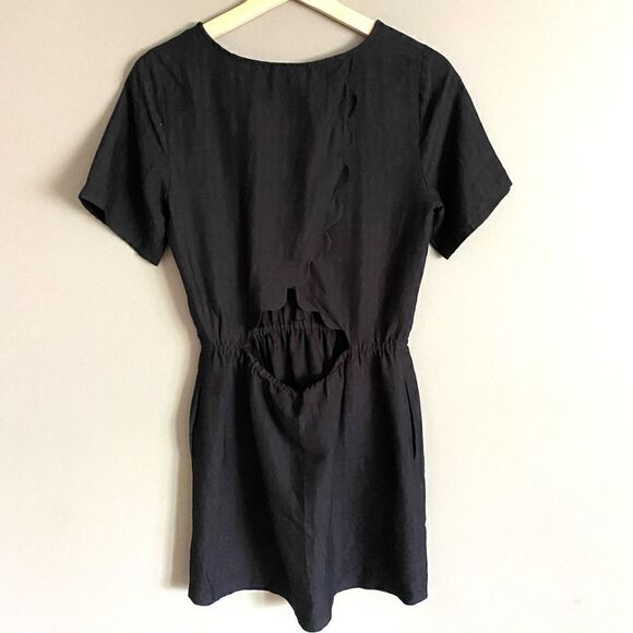 Madewell Womens Black Silk Scallop Back Novella Mini Dress Size Small - Picture 2 of 9